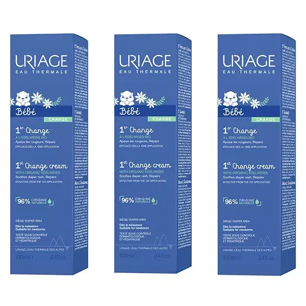 Uriage Bébé 1er Change Apaisant Réparateur Haute Tolérance Lot de 3 x 100ml