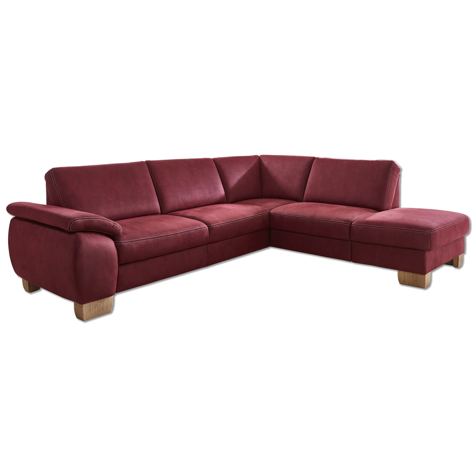 polsterpower Ecksofa - rot - Massivholz Füße - Recamiere rechts