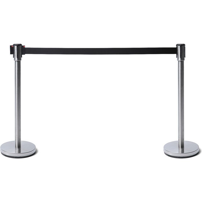 Poteau Flexi Belt Barrière Chrome Économie avec Ceinture Noire 2,5 m