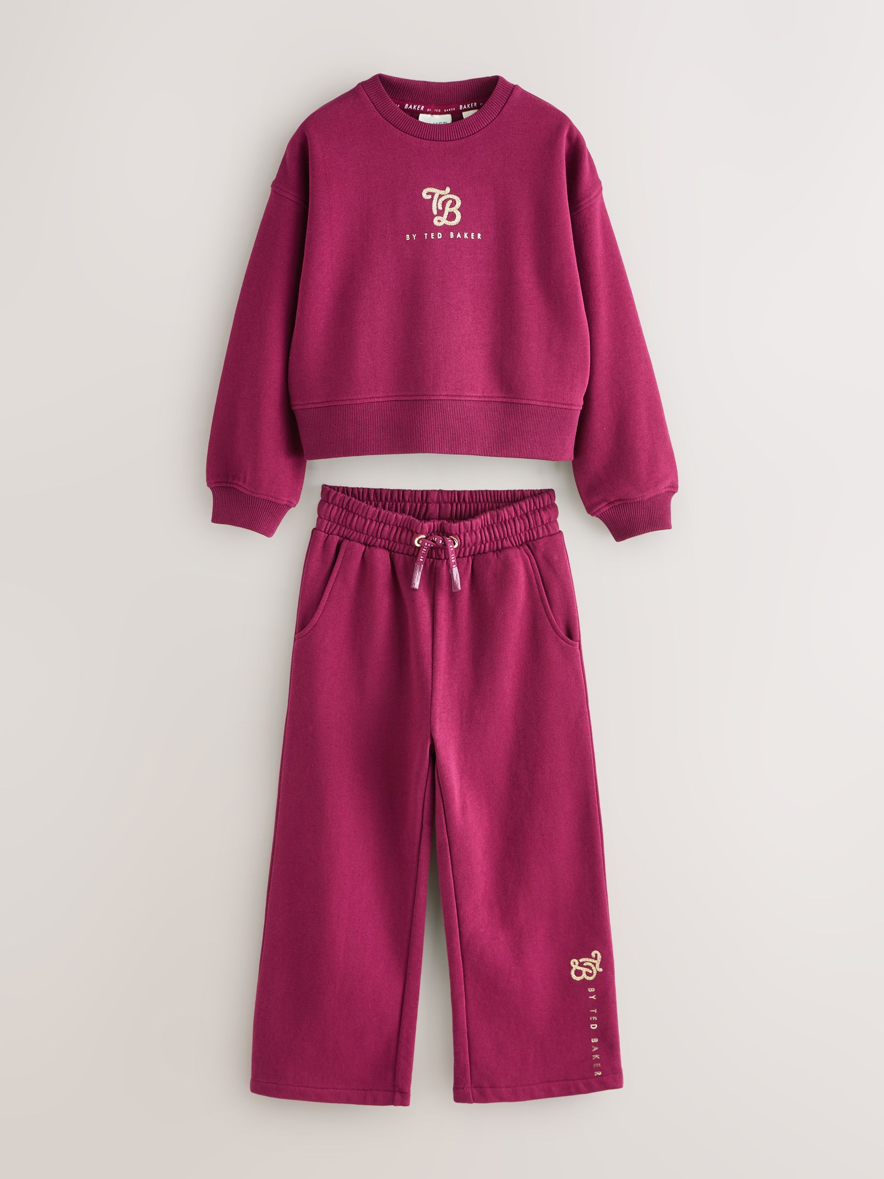 Bordeauxrood - Baker by Ted Baker 2 Piece Varsity Sweater and Wide Leg Joggers Set