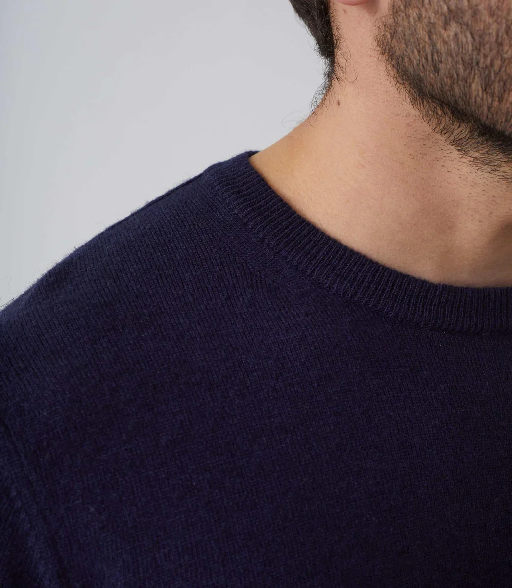Pull col rond laine-cachemire marine 