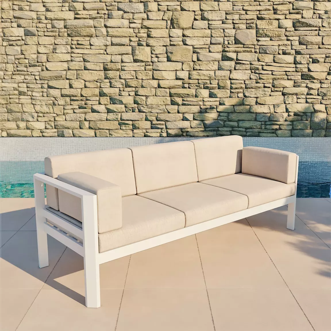 Canapé de jardin en aluminium 3 places Ostara Blanc et taupe