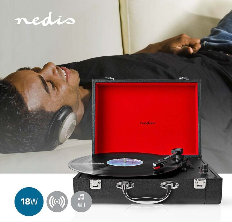 Nedis - Retro LP Speler - Zwart - 18W - Draagbare Koffer