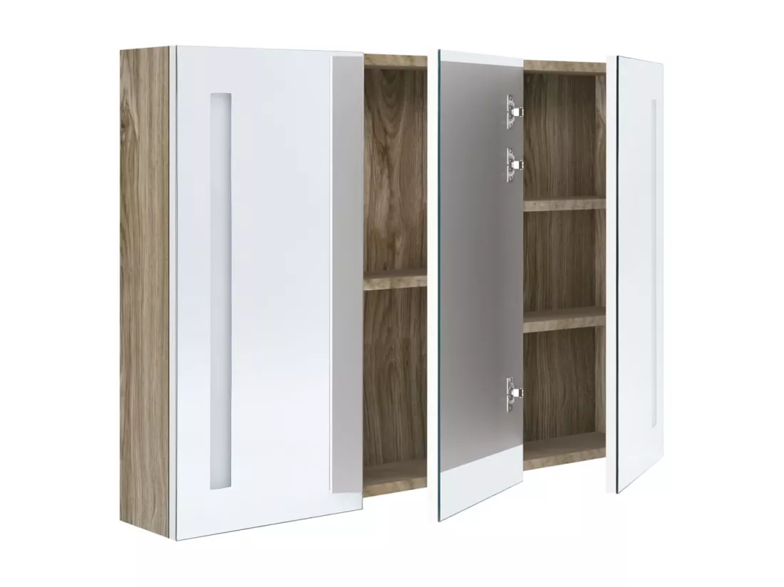 Armoire de salle de bain à miroir LED 89x14x62cm blanc et chêne