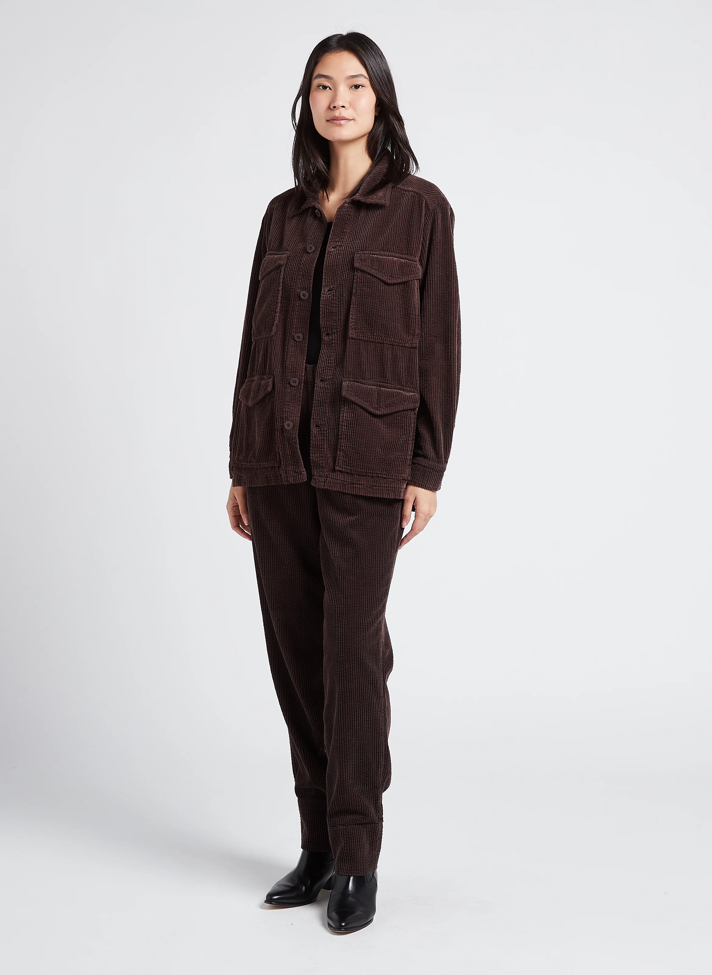 CARRIE - Veste col classique ample en coton | Marron
