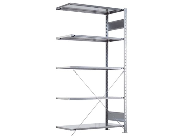 Følgesektion Boltless lagerreol, rygkryds 2000x750x600 150 kg/hylde