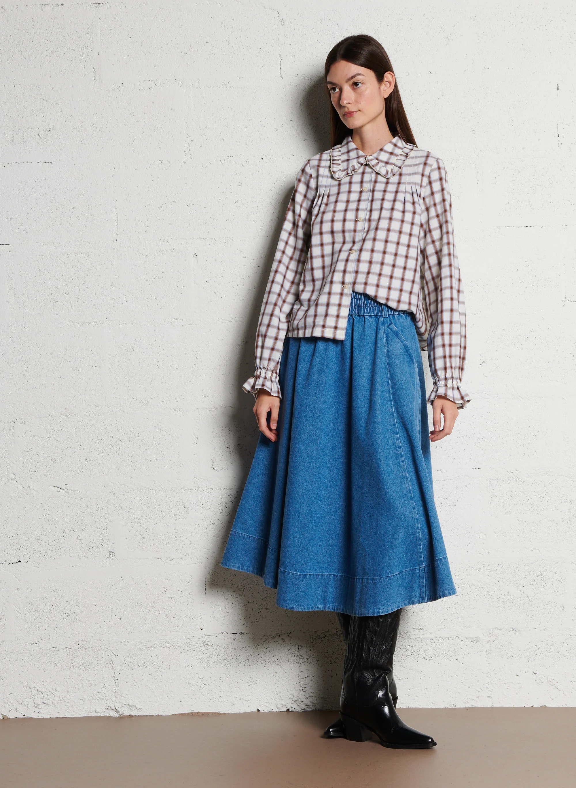 LOELLA - Jupe midi en coton | Bleu