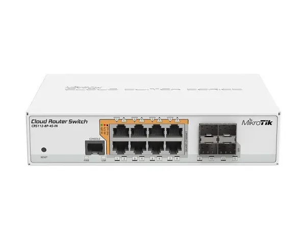 MikroTik Cloud Router Switch CRS112-8P-4S-IN - Switch - L3 - Administreret - 8 x 10/100/1000 (PoE)   4 x SFP - desktop, monterbar på stativ - PoE  - DC-strøm