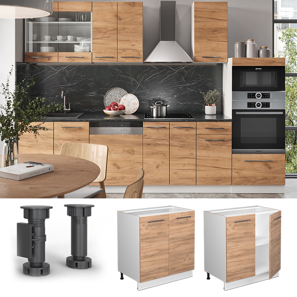 Vicco Unterschrank Küchenschrank Küchenmöbel Fame-Line Weiß Eiche modern 80 cm Küche Einbauküche Drehtür Einlegeboden Blende Küchenzeile