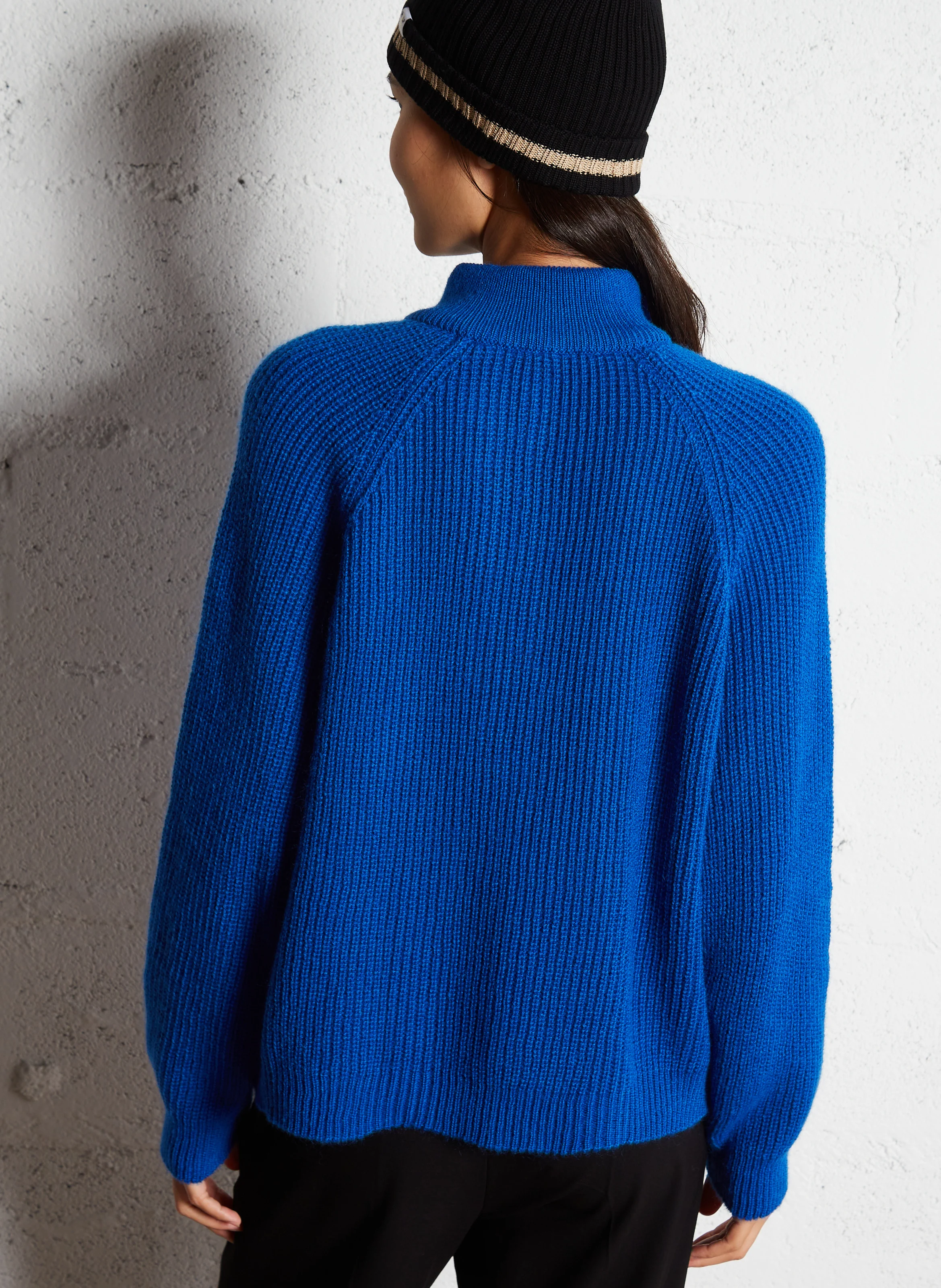 AURELIE - Pull col montant droit en laine mélangée I.CODE x LA FRANCAISE | Bleu