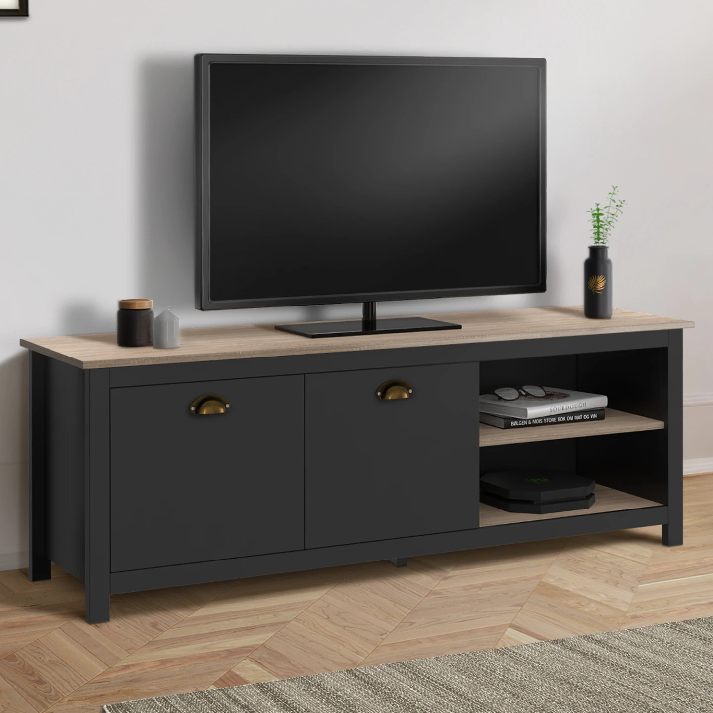 Meuble TV 140 cm campagne ISIS bois et noir