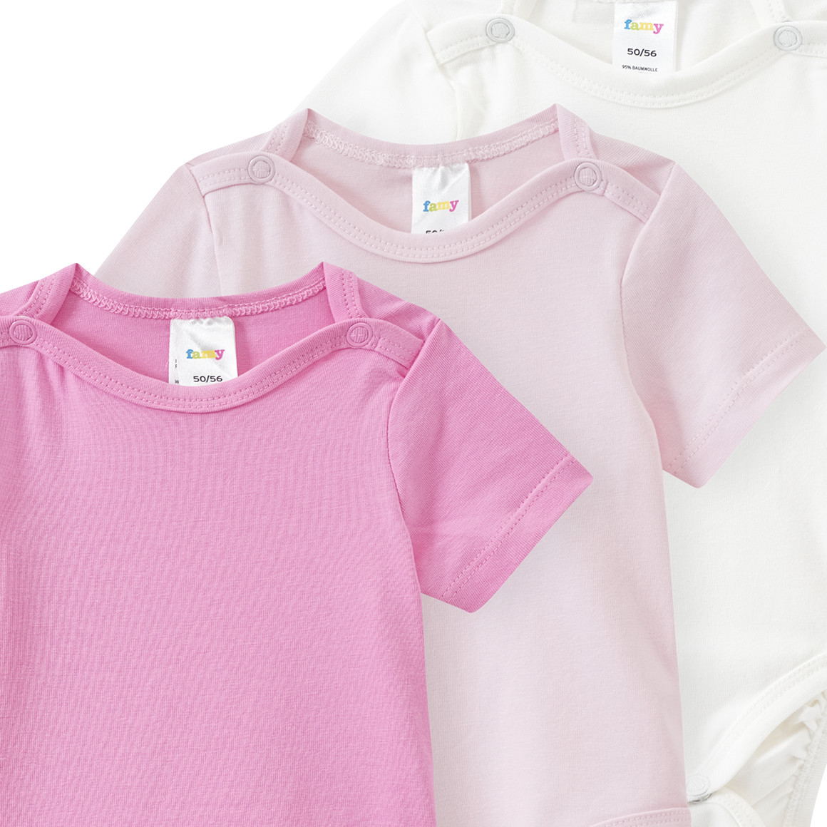 Famy 3 Baby Bodys in verschiedenen Farben rosa / weiss