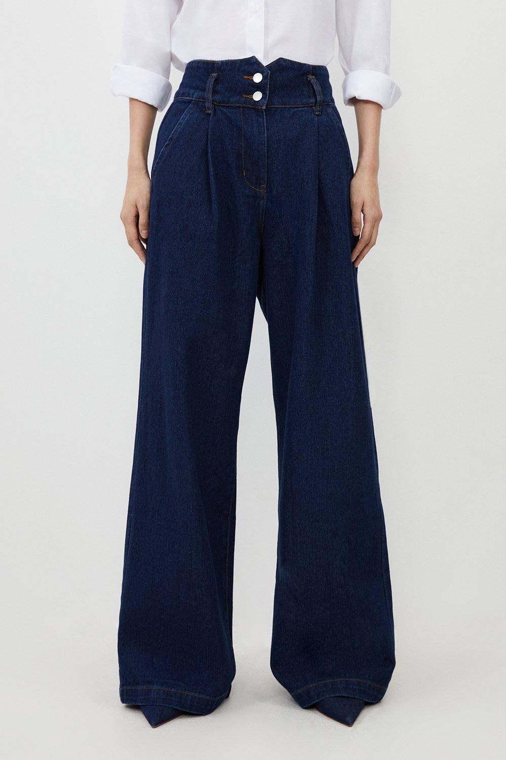 KarenMillen Pantalon en jean à jambes larges pour femmes de petite taille