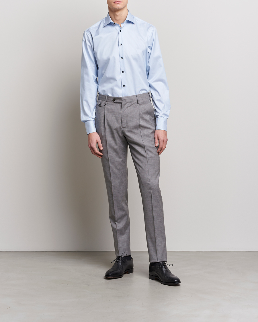 Stenströms Fitted Body Contrast Cotton Shirt White/Blue