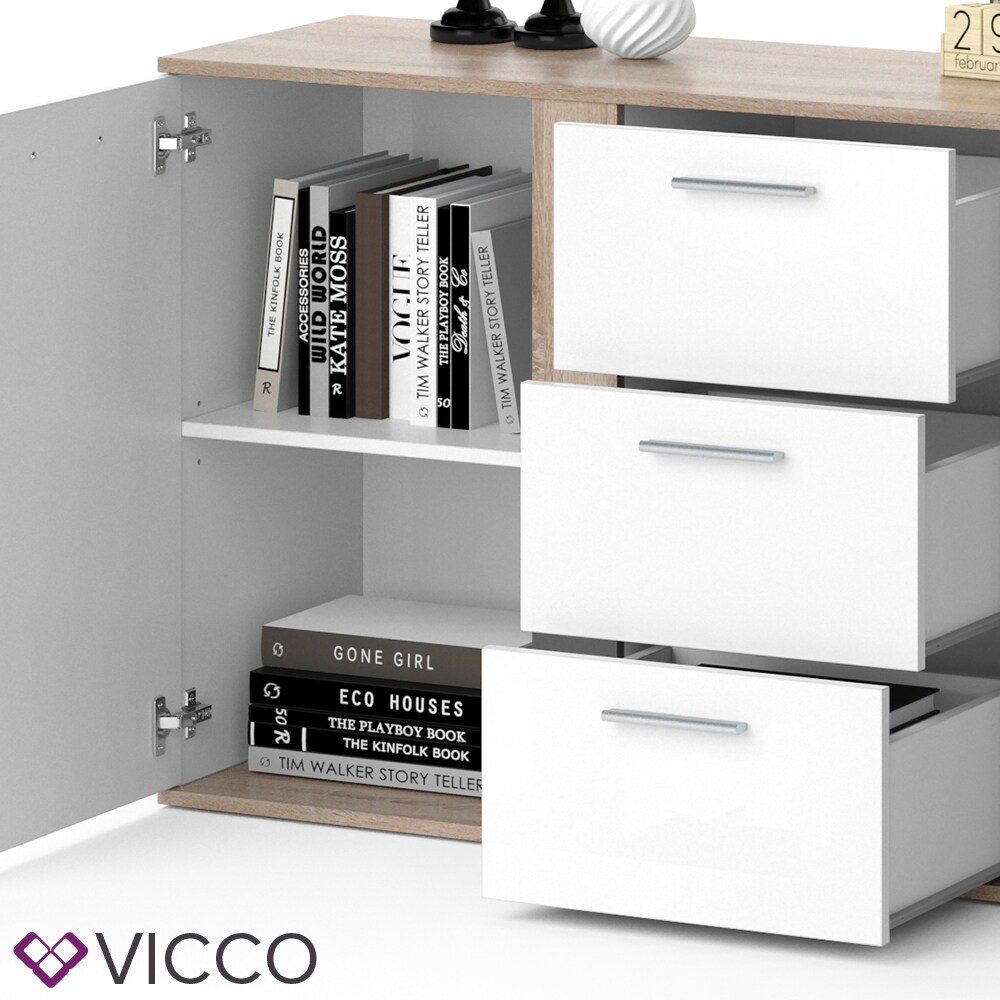 VICCO Sideboard NOVELLI Highboard weiß sonoma Kommode Anrichte Schrank 2 Türen