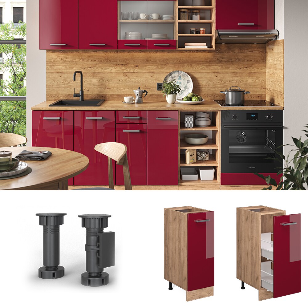 Vicco Apothekerunterschrank Küchenschrank Küchenzeile R-Line 30 cm Eiche Bordeaux