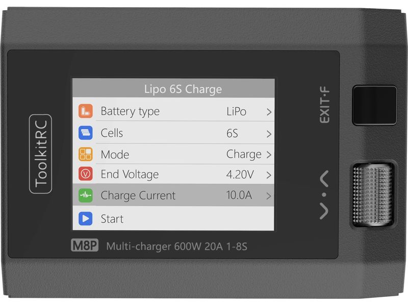 ToolkitRC Ladegerät M8P 1-8S, DC 600W Universelles DC Modellbau-Ladegerät für Lithium und NiMH Akkus