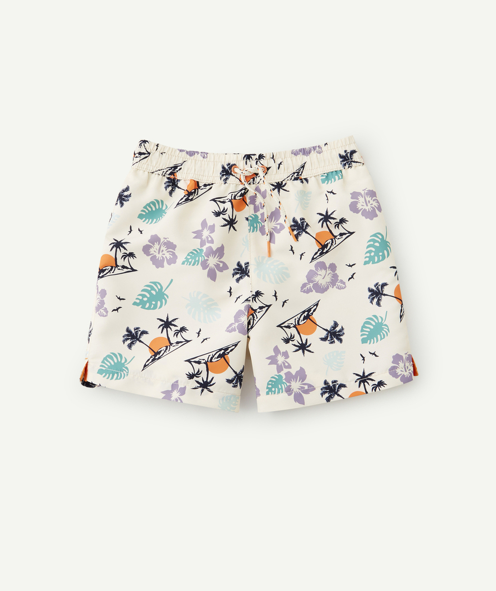 SHORT DE BAIN GARÇON EN FIBRES RECYCLÉES IMPRIMÉ TROPICAL