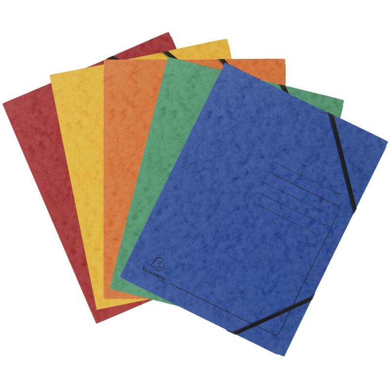 Pack de 5 Chemises à élastique sans rabats carte lustrée 355gm2 - A4 - Couleurs assorties