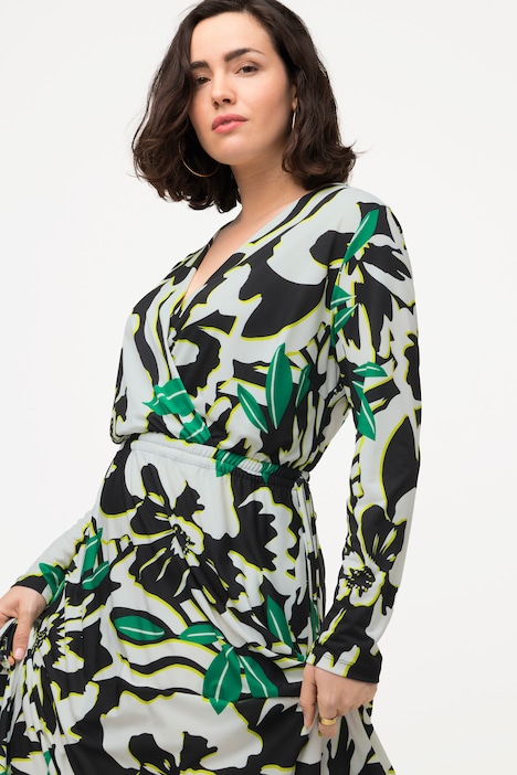 Jerseykleid, Wickeloptik, V-Ausschnitt, Langarm