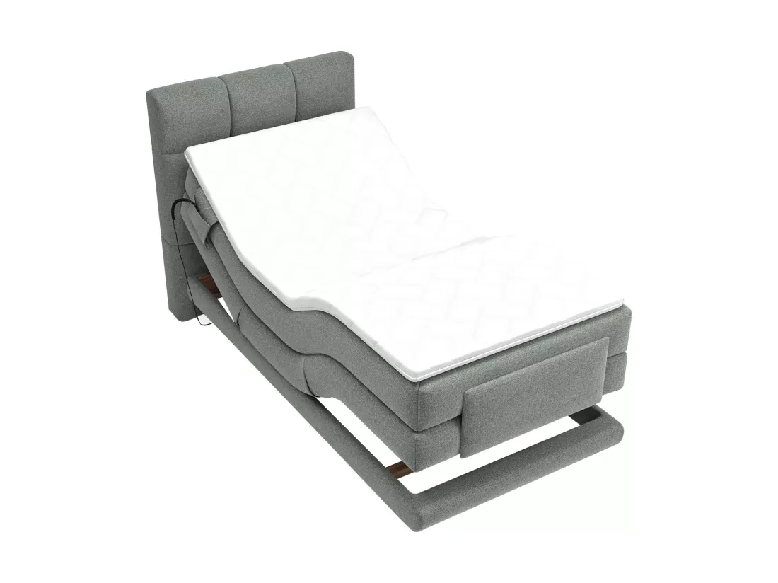 Ensemble complet boxspring tête de lit capitonnée + sommiers relaxation électrique + matelas + surmatelas - 100 x 200 cm - Tissu - Gris clair - LODI de PALACIO
