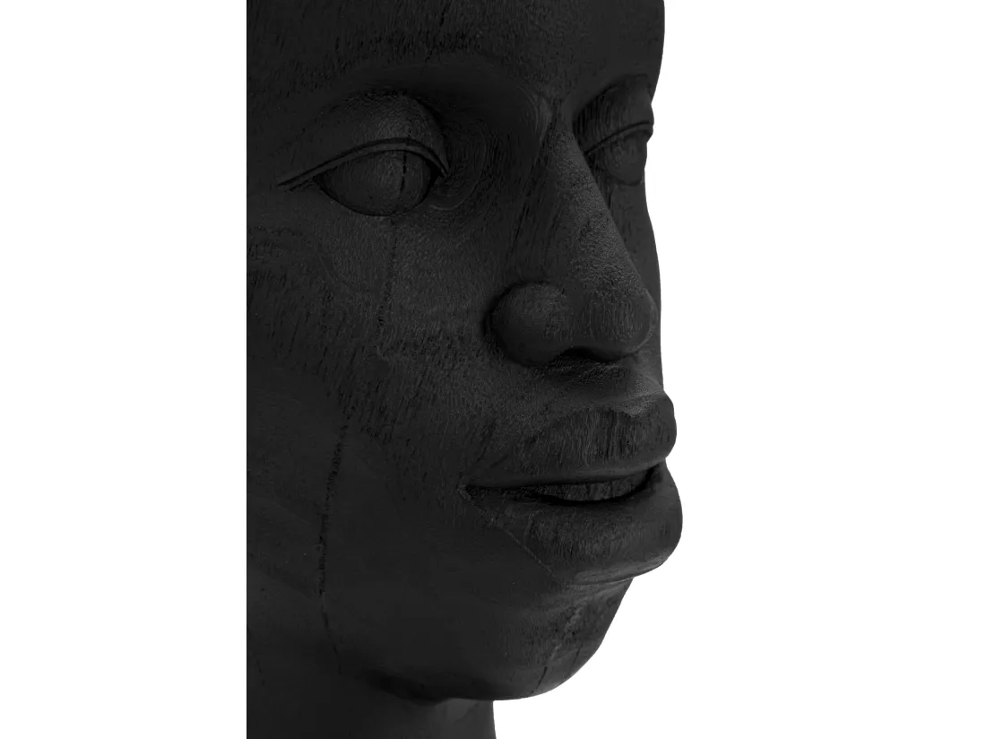 Tête d'homme Masai - 25x25x56 cm - Statue en résine noire, inspiration Afrique du Nord.