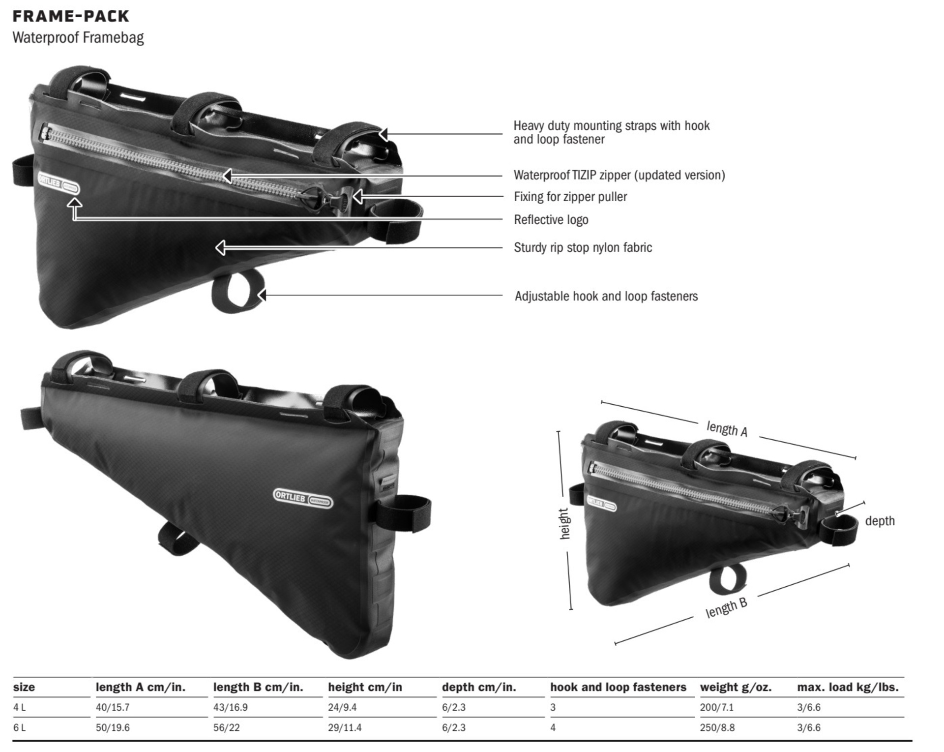 ORTLIEB Frame-Pack 6L Frametas Mat Zwart