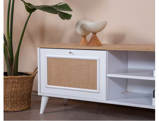 CONCEPT1 - Meuble TV Bohemian chene blanc 180 x 41 x h55 cm