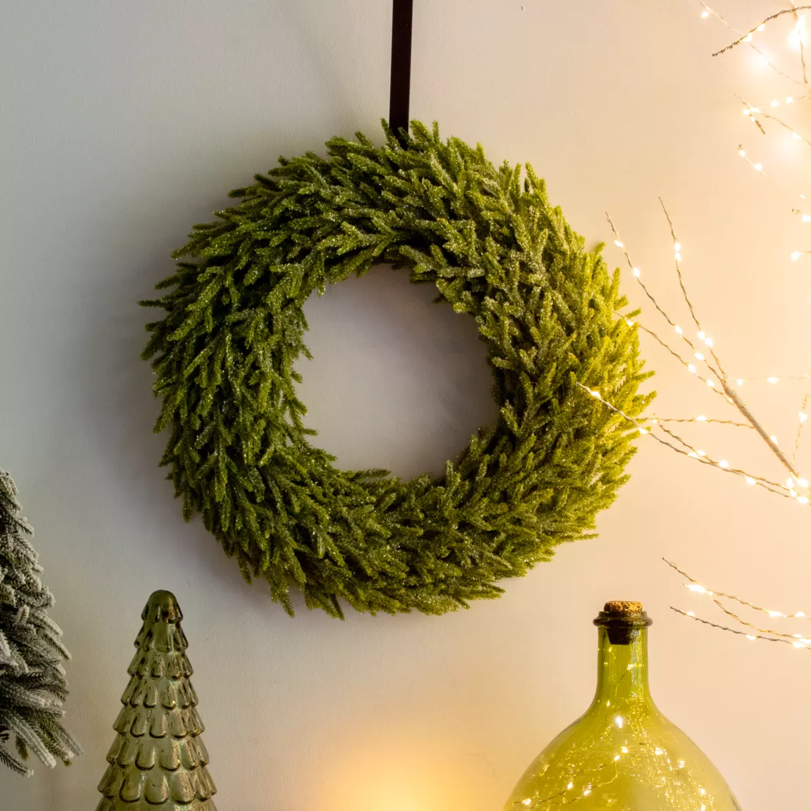 Couronne de Noël (D42 cm) Branches de sapin pailleté