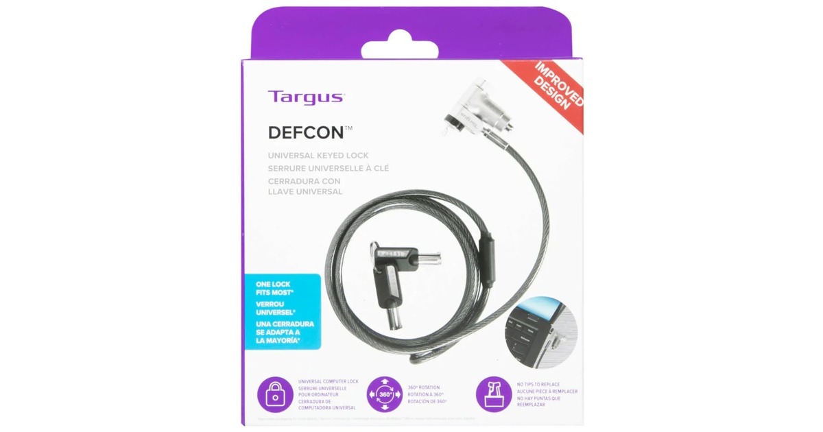 TargusDEFCON Ultimate Universal Keyed Cable Lock with Slimline Adaptable Lock Head diefstalbeveiliging  (Zilver)