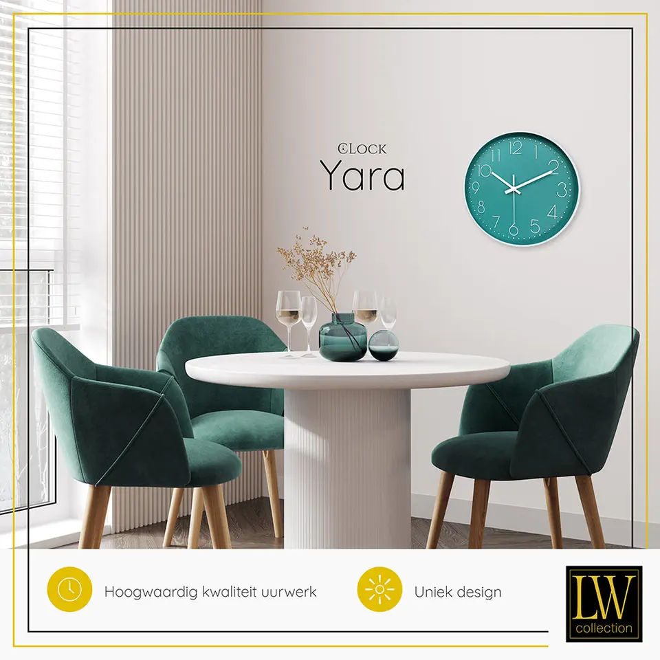 LW Collection Keukenklok Yara groen wit 30cm
