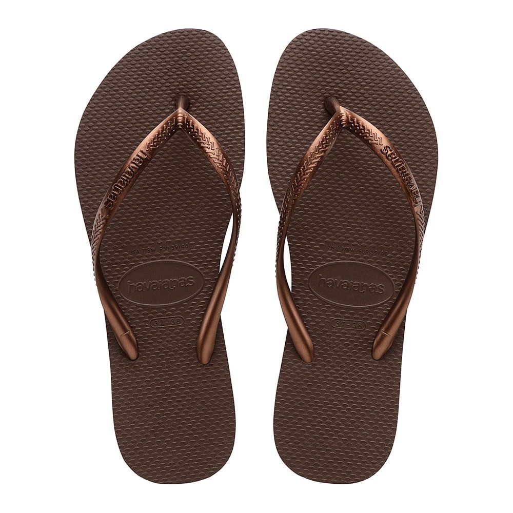 Havaianas SLIM - Tongs Femme dark brown/metal acoused