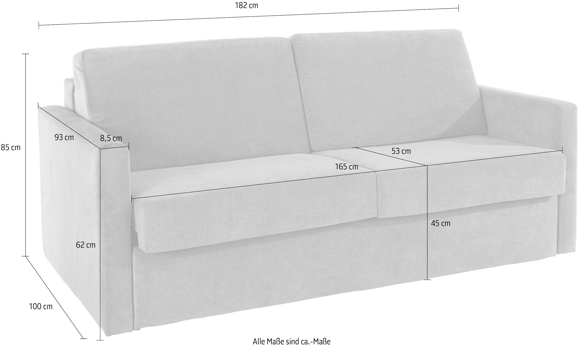 Home affaire Schlafsofa »GOLDPOINT 182cm,  Dauerschläfer, Liegefläche 140/200 cm,« 3-Sitzer mit Dauerschläfer-Funktion, Bonell-Federkernmatratze,
