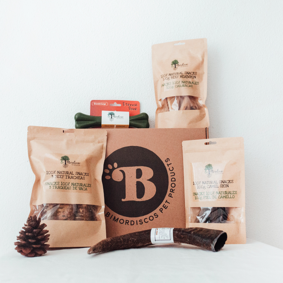 BIMORBOX Grande - Pacote com Petiscos e Brinquedos Naturais para Cães