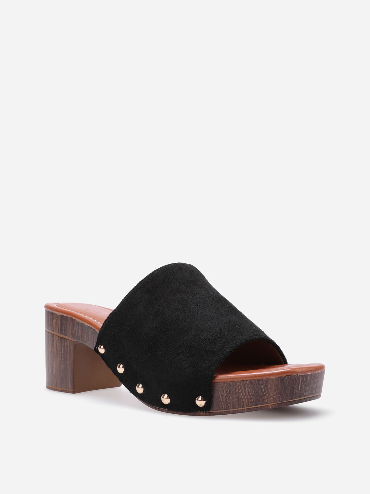Mules sabots cloutées en suédine- Noir