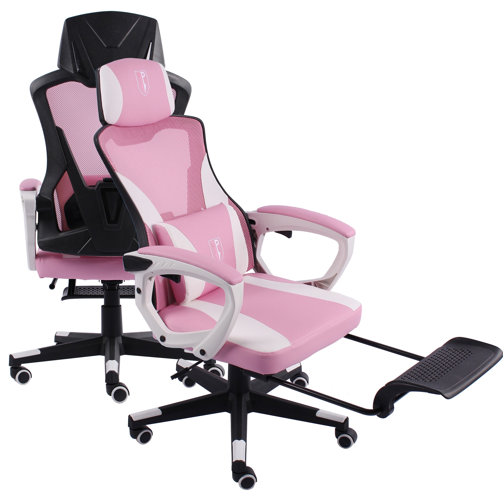 Gaming Stuhl im modernen Racing-Design mit einklappbarer Fußstütze - Gaming Chair mit flexiblen Armlehnen - ergonomischer Gaming Schreibtischstuhl mit extra Stützkissen