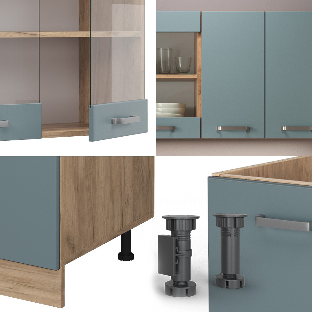 Vicco Küchenzeile R-Line Solid Eiche Blau Grau 140 cm modern Küchenschränke Küchenmöbel