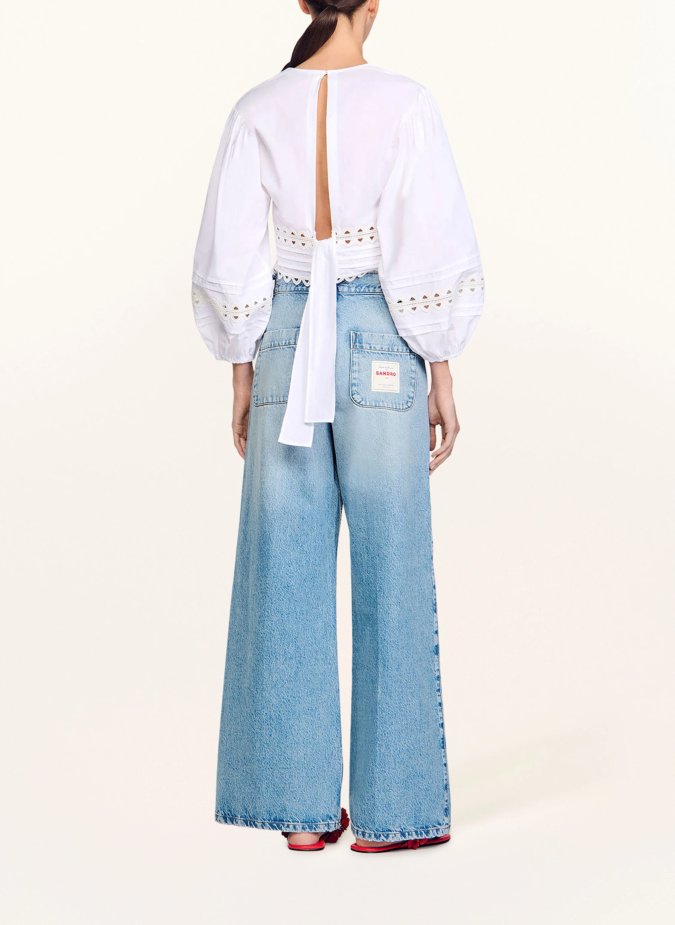 SANDRO Cropped-Blusenshirt mit Spitze