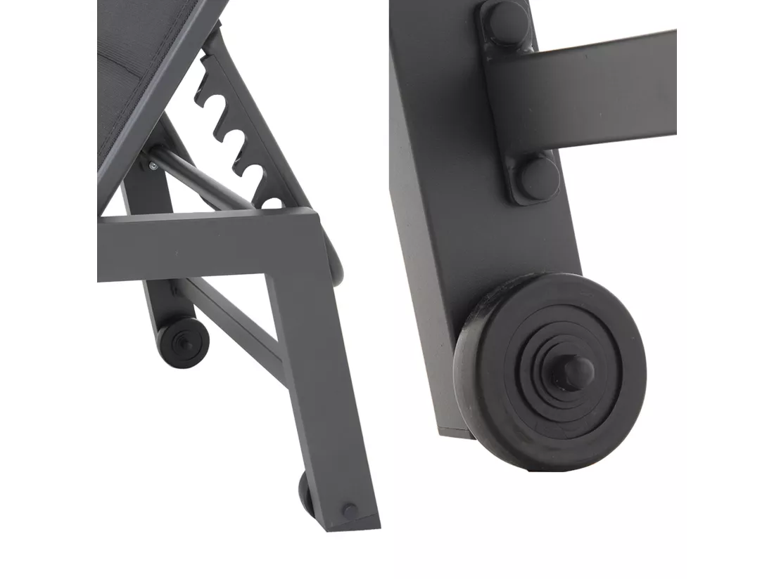 Bain de soleil BARBADOS en textilène noir - aluminium gris anthracite - HAPPY GARDEN