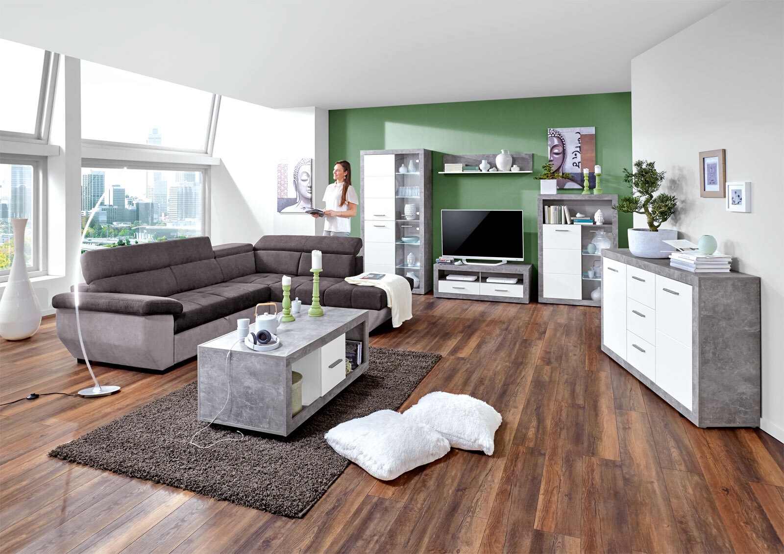 Couchtisch Stone Beton/Weiß Nachbildung ca. 115 x 50 x 60 cm