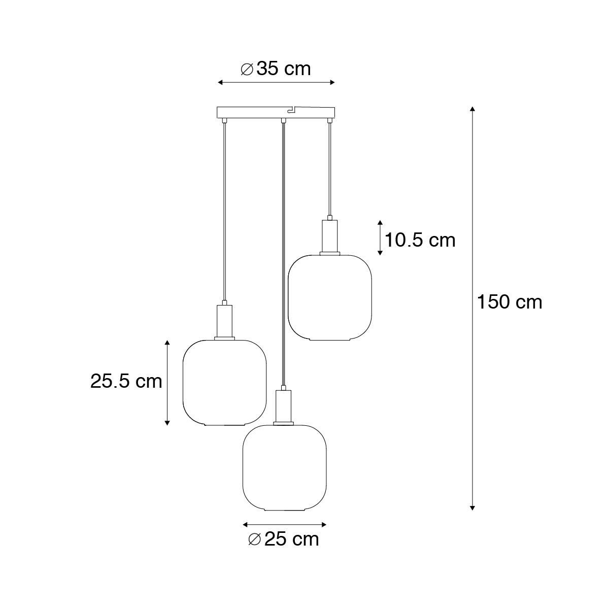 Hanglamp zwart met goud en smoke glas incl. 3 PUCC - Zuzanna