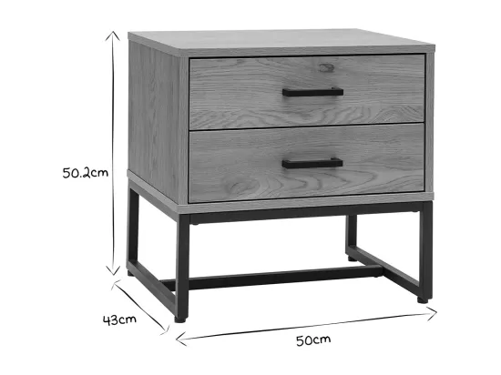 Table de chevet avec rangements 2 tiroirs finition bois clair chêne et métal noir L50 cm LOVATO