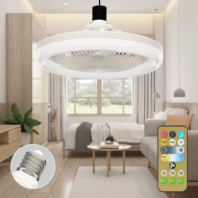 Loftsventilator E27 Roterbar mini blæser lampe fjernbetjening