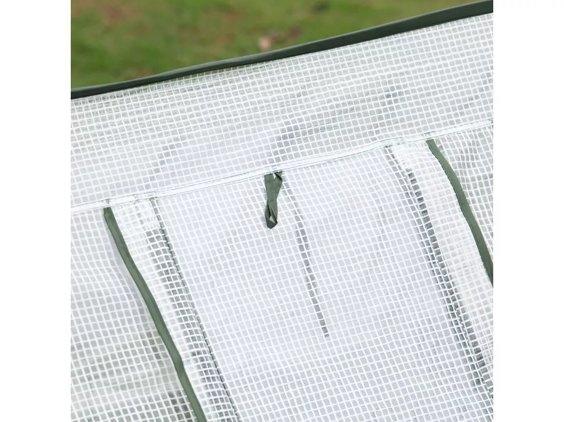 Mini serre pop-up de jardin - serre à tomates - 4 fenêtres + 4 portes zippées enroulable - dim. 2,4L x 1,2l x 0,75H m - sac transport inclus - PE blanc vert