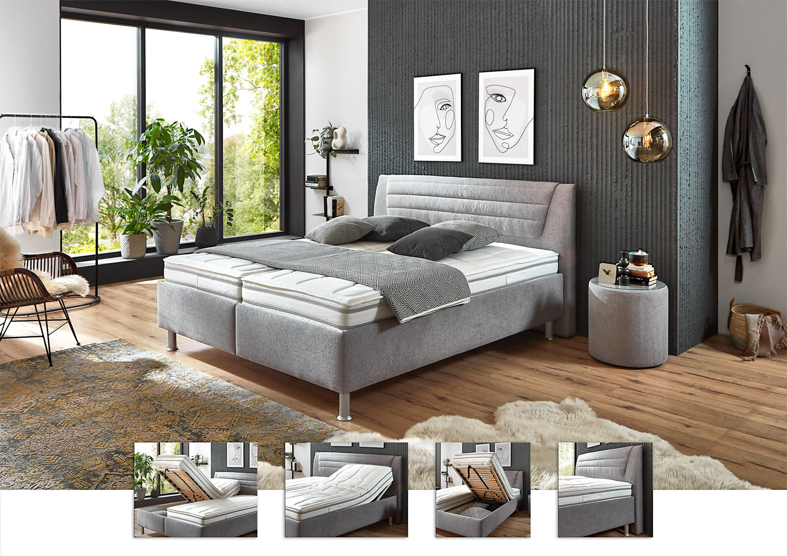 SYSTEMPOLSTER sleep Polsterbett ALESSANDRIA 180 x 200 cm silber