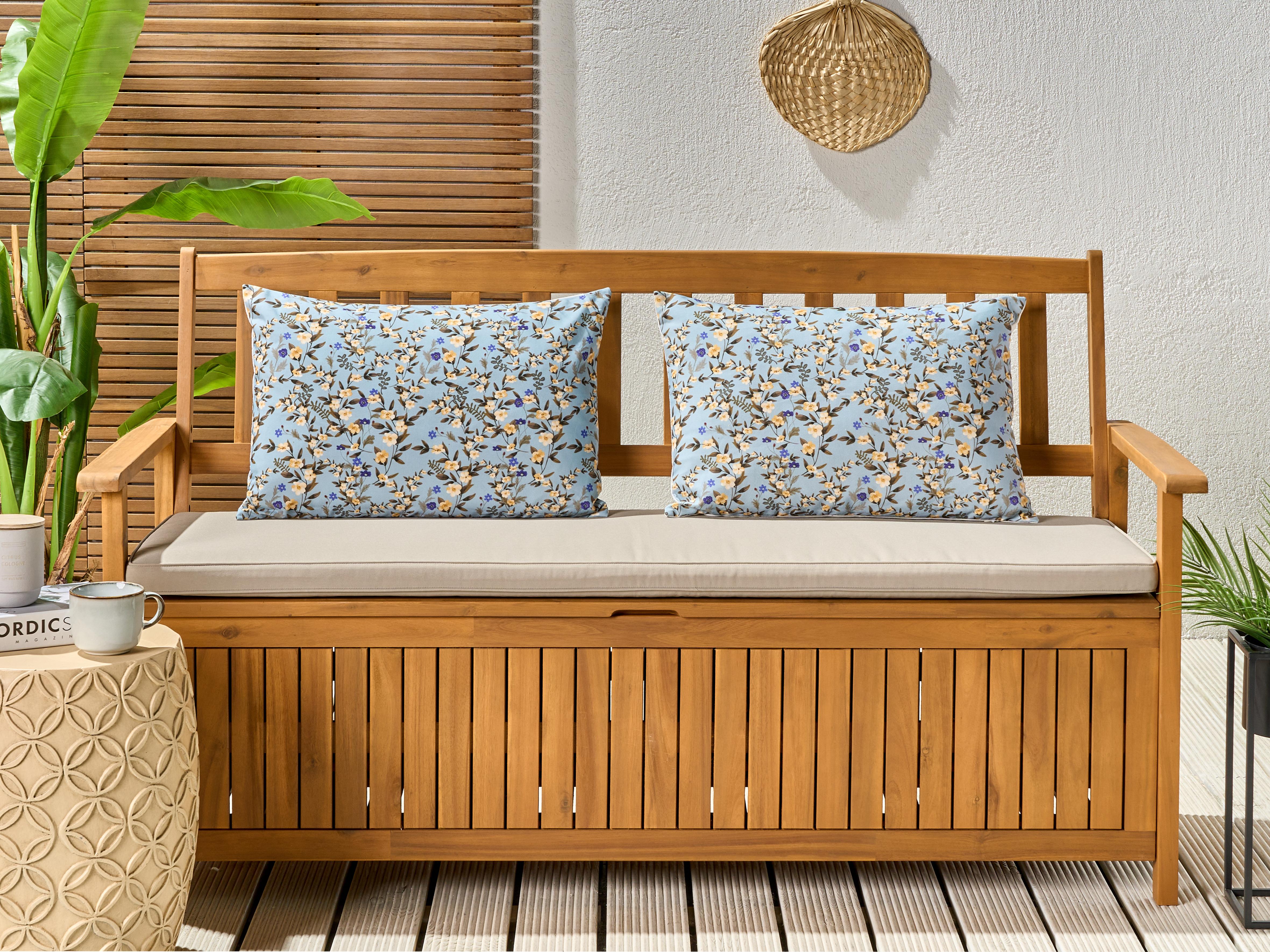 Set van 2 tuinkussens VALLORIA bloempatroon 40 x 60 cm Blauw