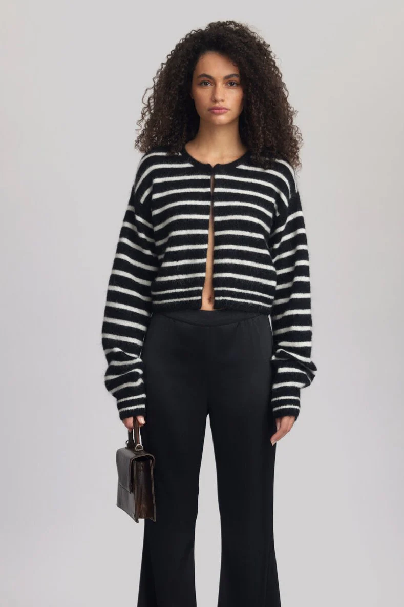 GESTUZ  Debbie kort cardigan - Black/White striped