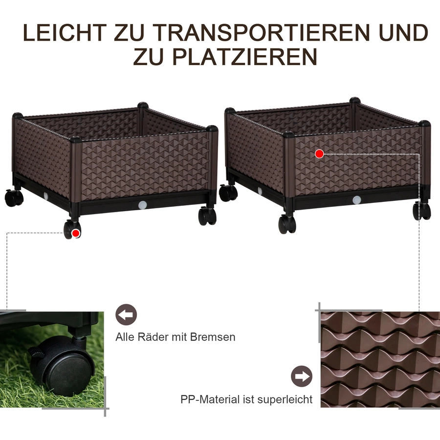 Outsunny Hochbeet mit Rädern braun