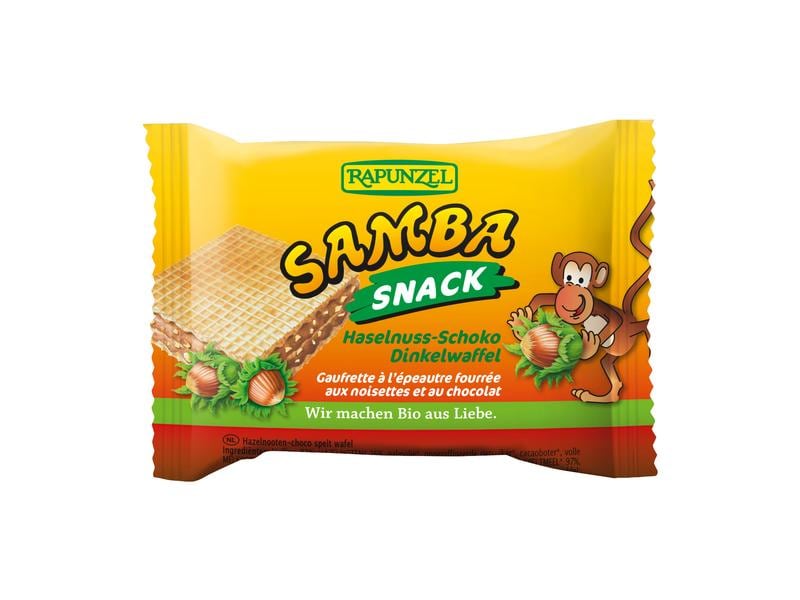 Rapunzel Snack Bio Samba Haselnuss-Schoko Schnitte 6 x 25 g Waffelschnitte mit Füllung aus Schokolade und Haselnüssen