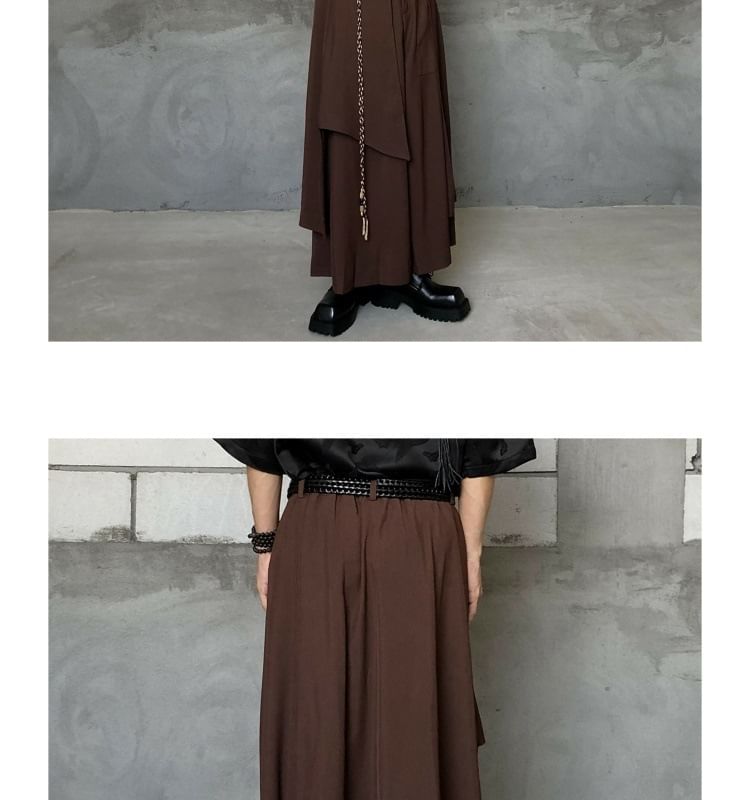 Cowpow - Hoge taille gelaagde effen wijde broek